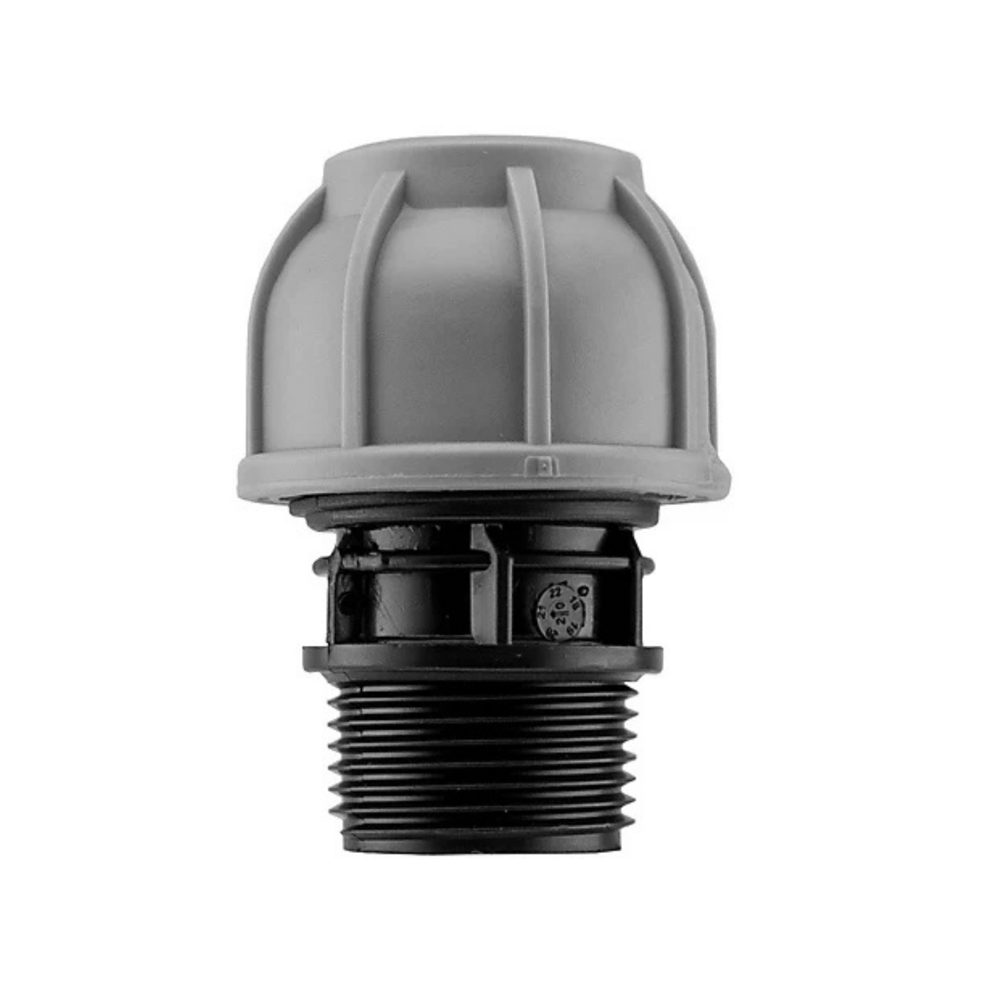 Image of a barbed adapter, designed to connect 20mm tubing to a ¾” BSP female fitting, featuring durable construction for secure and leak-proof connections in irrigation systems
