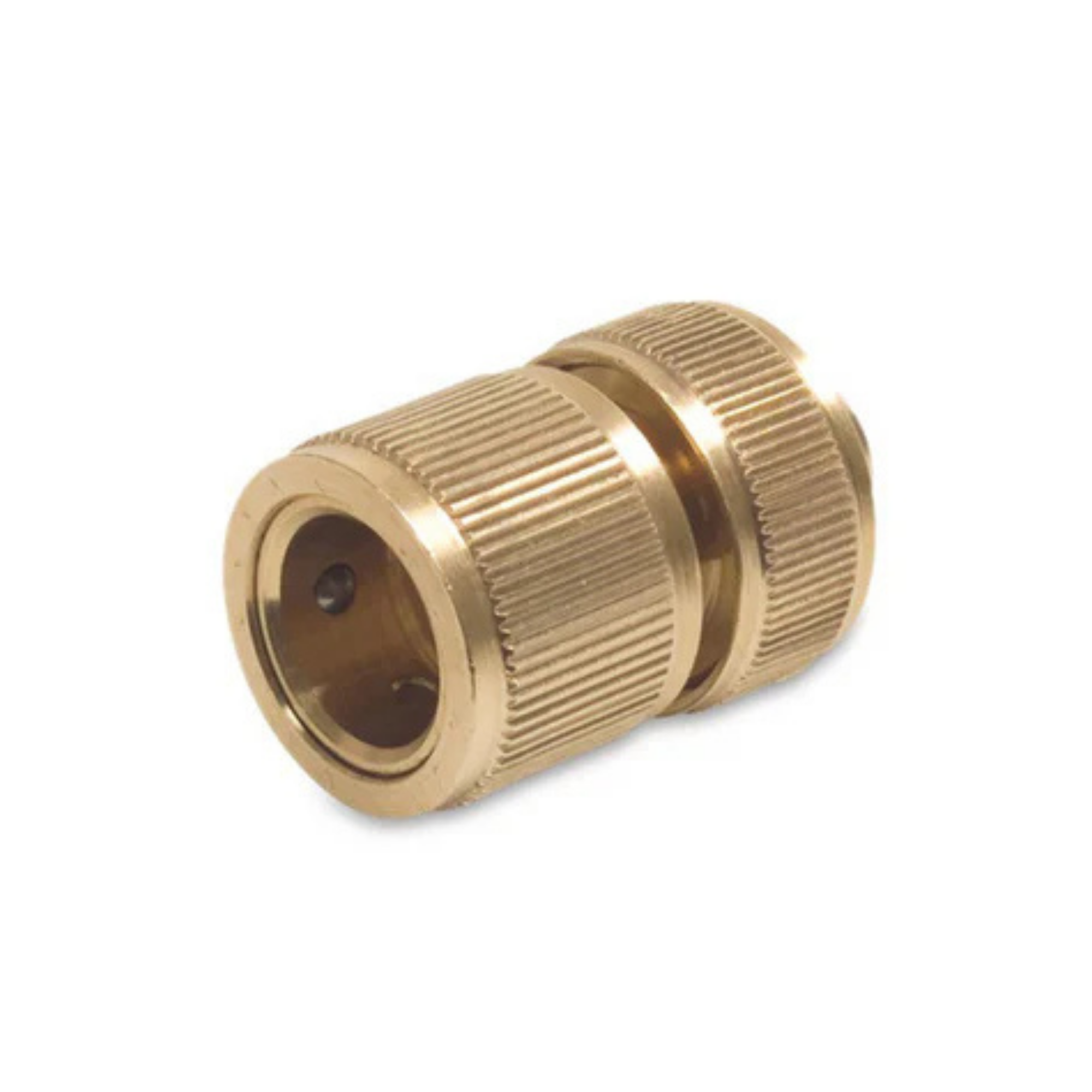 Close-up of a Click 3 brass female click connector for ½” hose compression, designed for secure connections in irrigation systems, featuring robust construction for enhanced durability and reliability.
