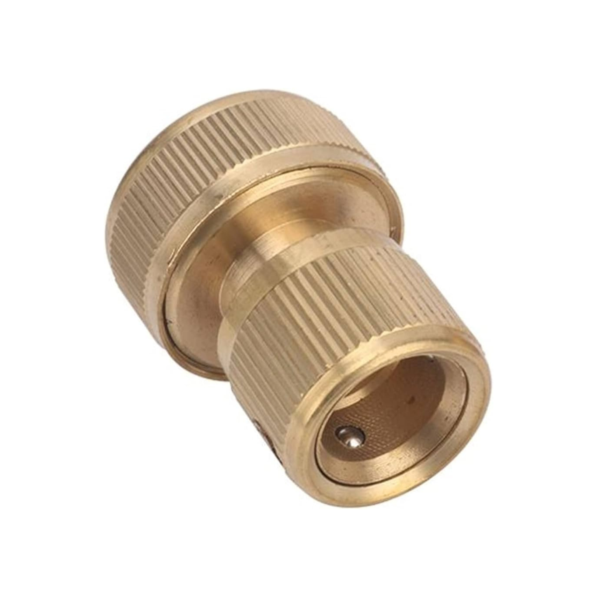 Close-up of a Click 4 brass female click connector with a ¾” BSP male thread, designed for secure and easy connections in irrigation systems, featuring durable construction for long-lasting performance