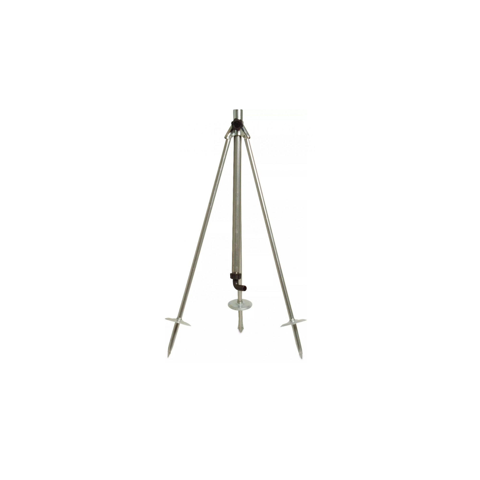Image of a galvanized tripod mounting for ¾” BSP sprinklers (sprinkler not included), designed for stable and adjustable height positioning in irrigation systems, featuring durable construction for long-lasting outdoor use