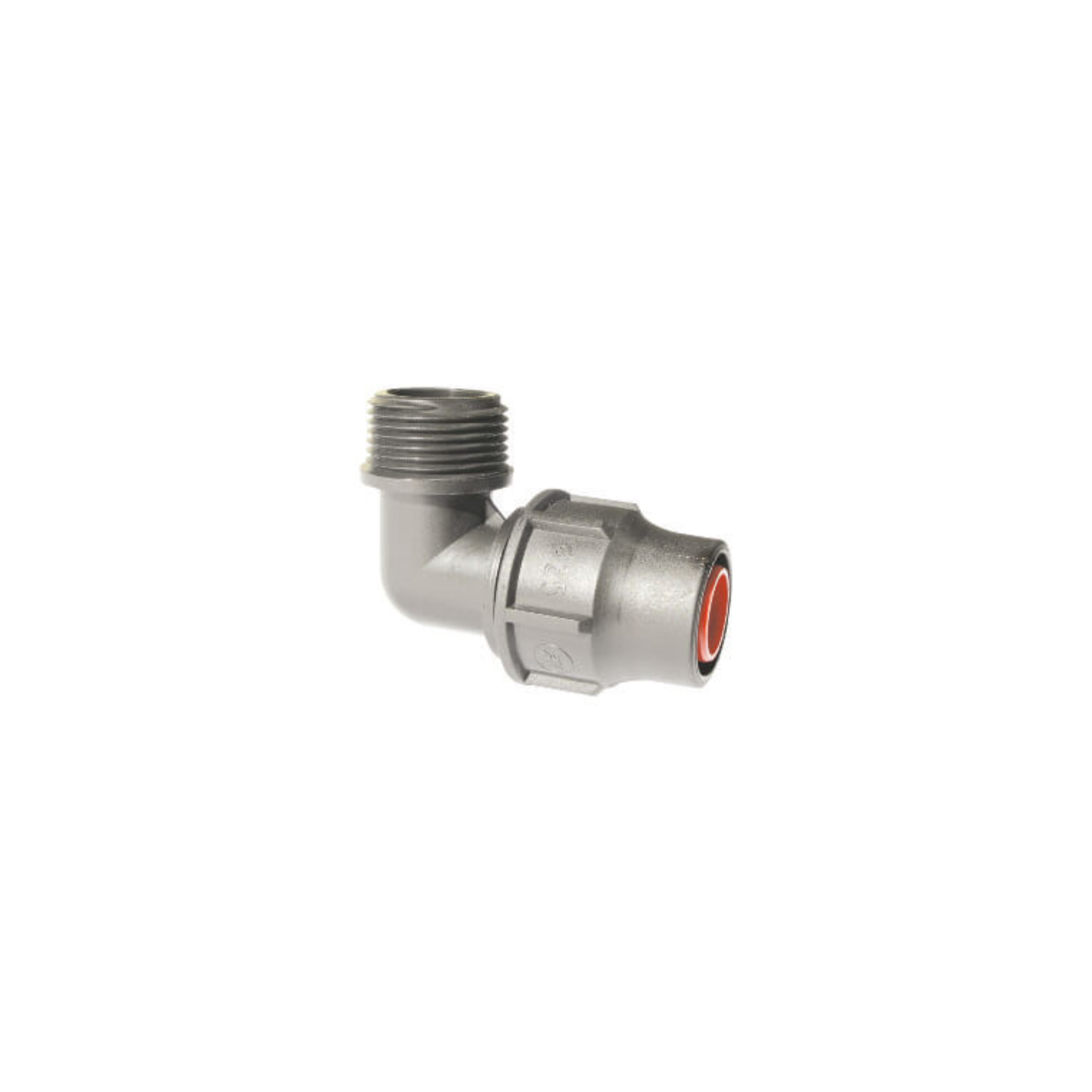 Image of lock fitting 3/4" female elbow designed for 20mm (17mm) LDPE pipe, featuring a secure locking mechanism for reliable connections in irrigation systems, ensuring durability and leak-proof performance