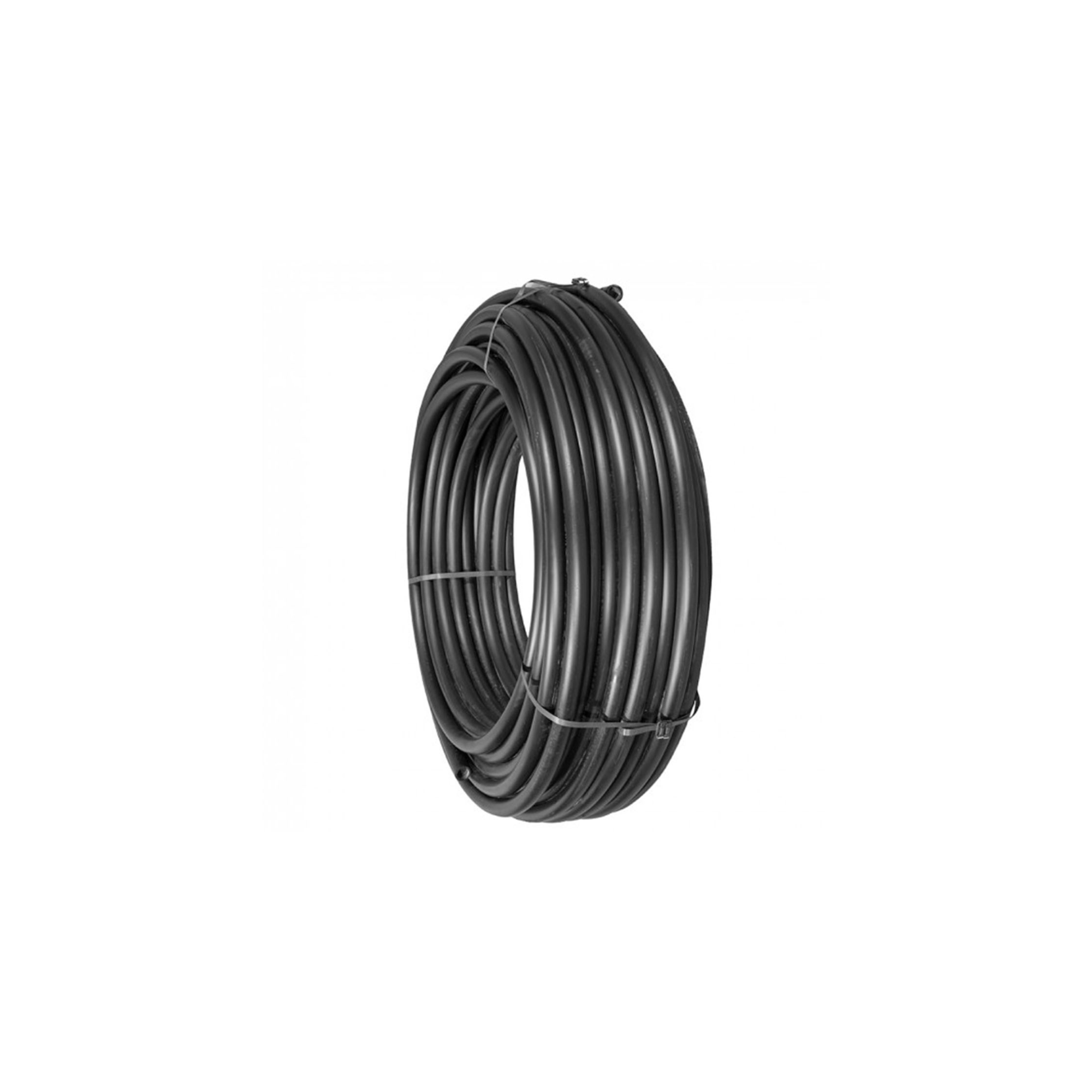 Black medium density polyethylene pipe
Minimum bending radius 0.5m
Use Poly compression fittings
Supplied in 50m and 100m coils