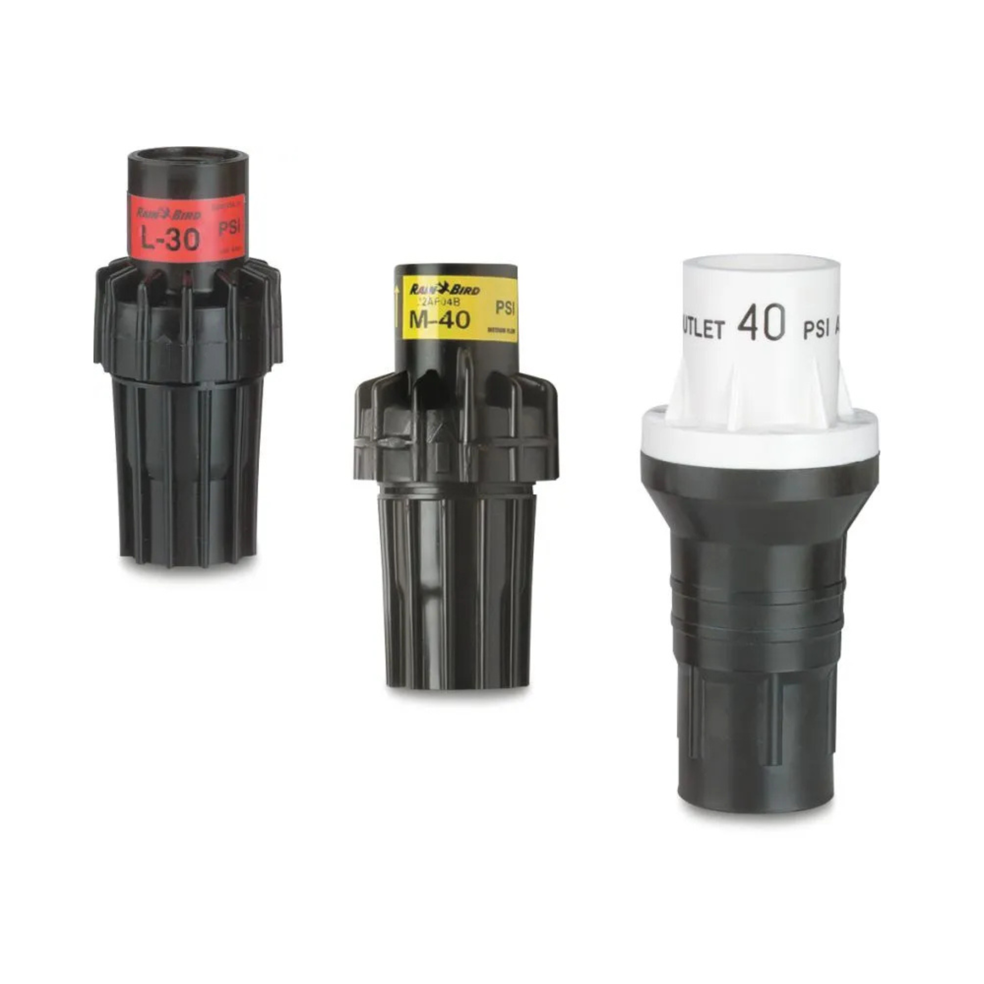 Rain Bird water pressure regulator for controlling and maintaining consistent irrigation system pressure.