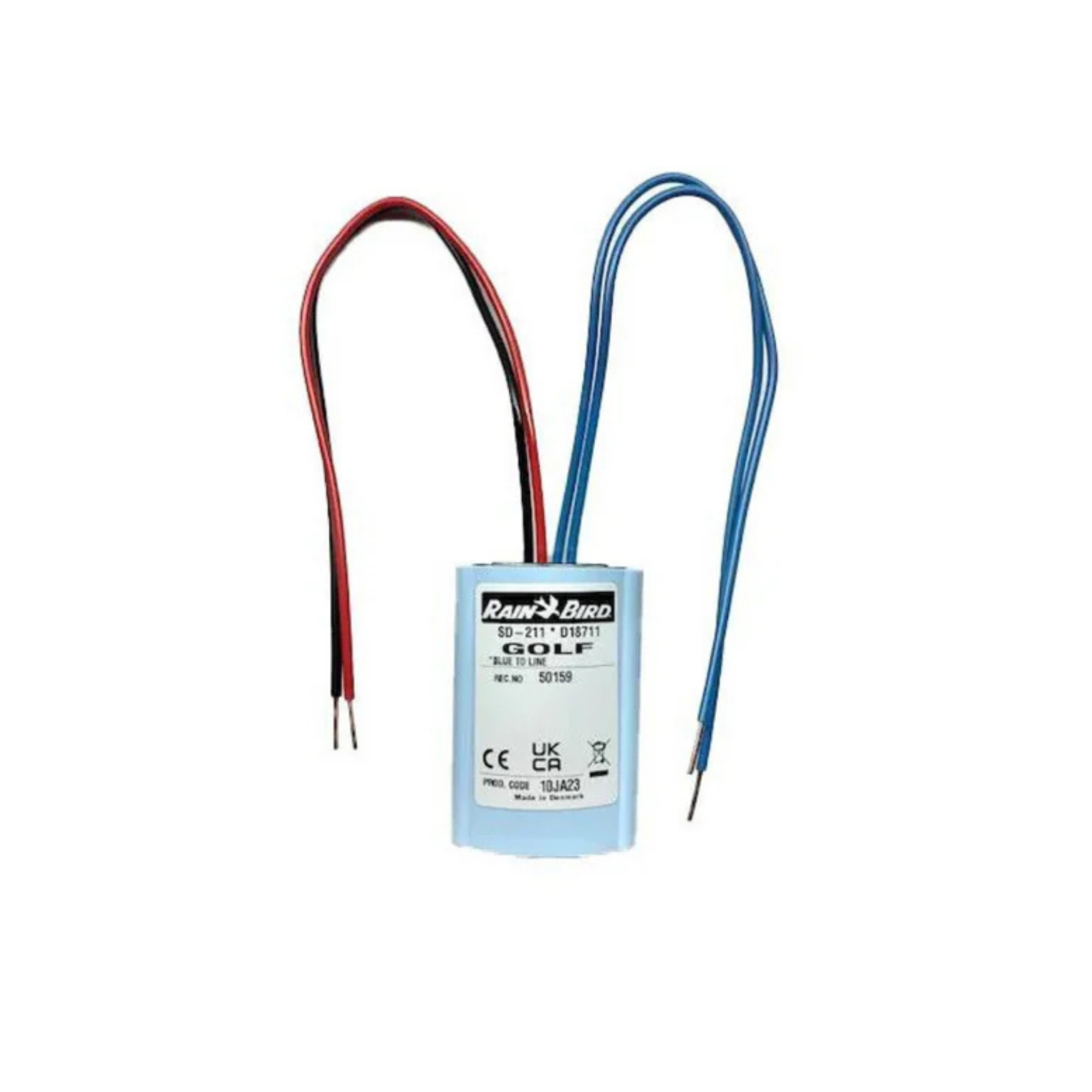 Image of the RAIN BIRD SD211 Sensor Decoder, designed to connect weather and soil moisture sensors to irrigation systems, featuring a compact design that enhances automated water management for efficient irrigation