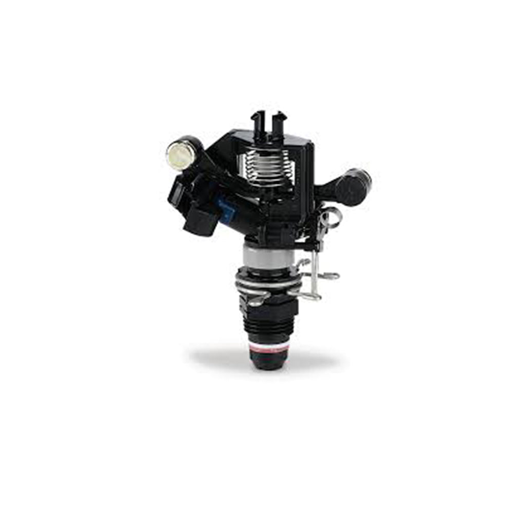 Image of the RAIN BIRD™ Maxi-Bird™ riser mounted impact sprinkler, featuring a 360° rotation for even water distribution, designed for durable performance in agricultural and landscaping irrigation systems
