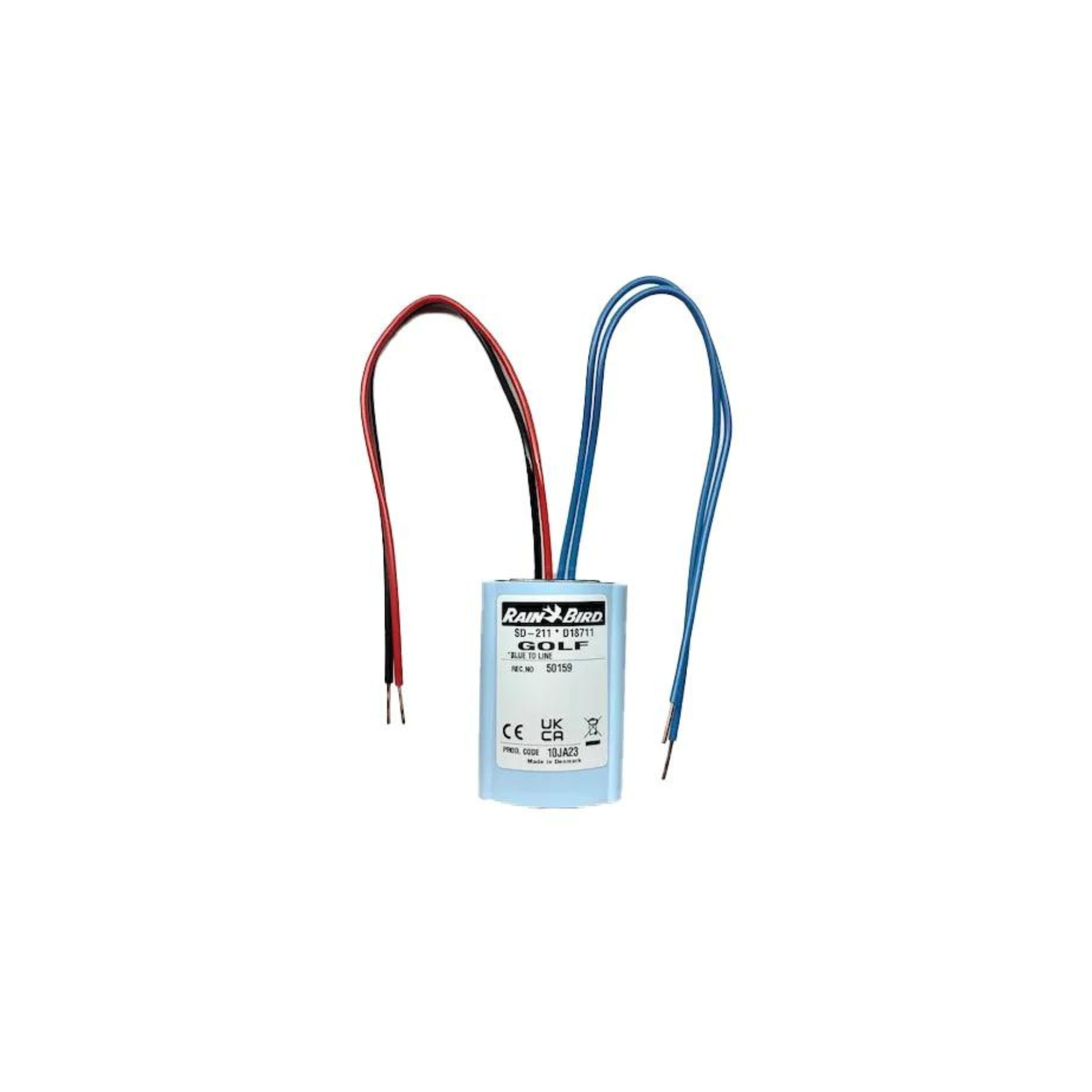 Image of the RAIN BIRD™ SD211 Sensor Decoder, designed to connect weather and soil moisture sensors to irrigation systems, featuring a compact design that enhances automated water management for efficient irrigation