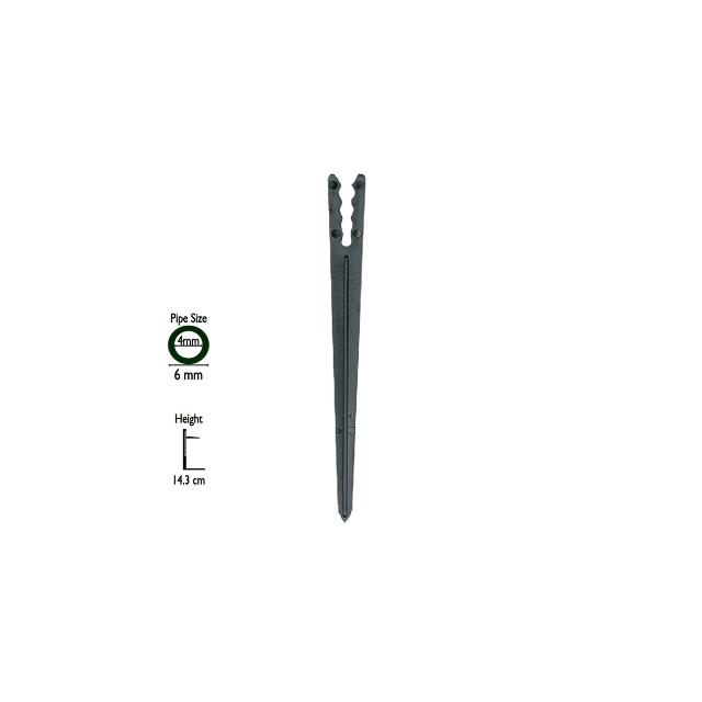 Image of a supporting drip spike designed for 6mm tubing, featuring a sturdy construction that provides stability and secure placement for micro-irrigation systems in garden and landscape settings