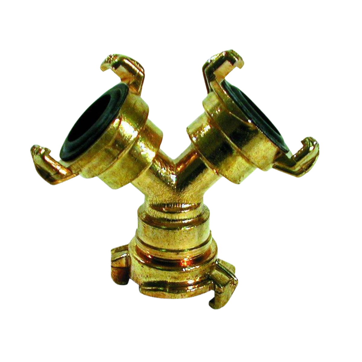 Close-up of a Geka 3-way hose fitting, designed for efficient water distribution in irrigation systems, featuring durable construction and three outlets for secure connections to multiple hoses