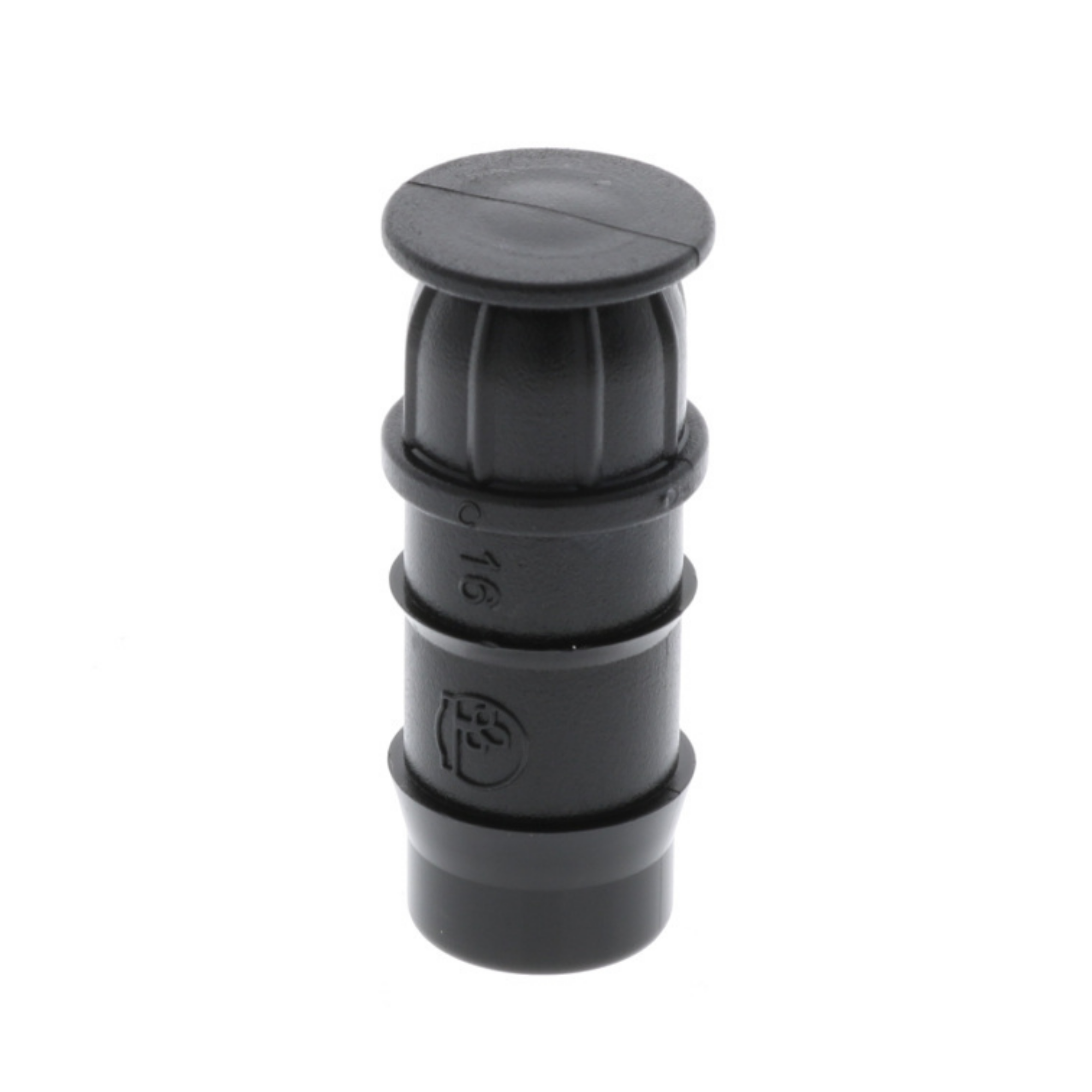 Close-up of a 6mm barbed end stop for irrigation systems, designed to securely cap off and seal the end of 6mm tubing, preventing water leakage