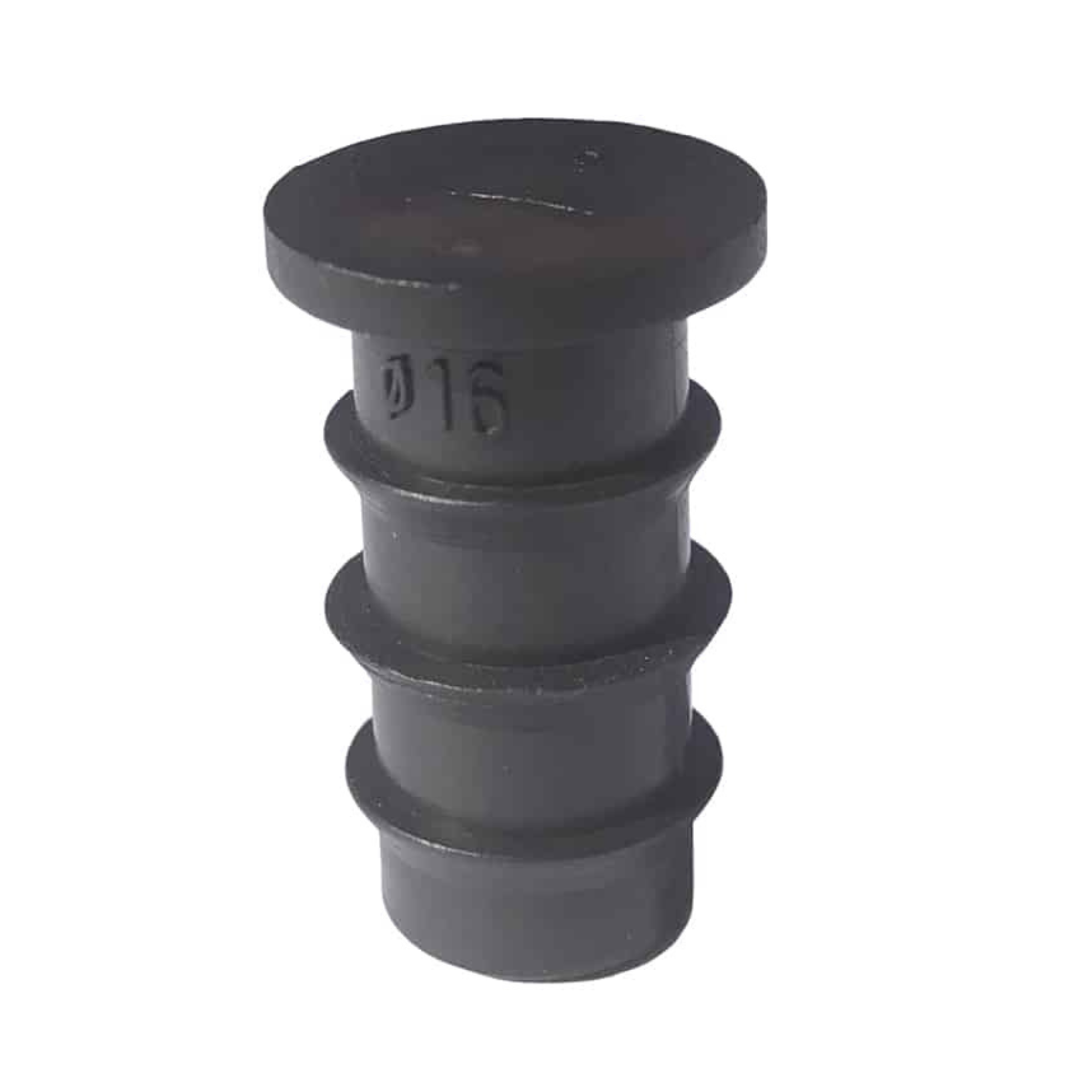 Image of a barbed end plug, designed to securely seal the end of tubing in irrigation systems, featuring durable construction for leak-proof performance and easy installation