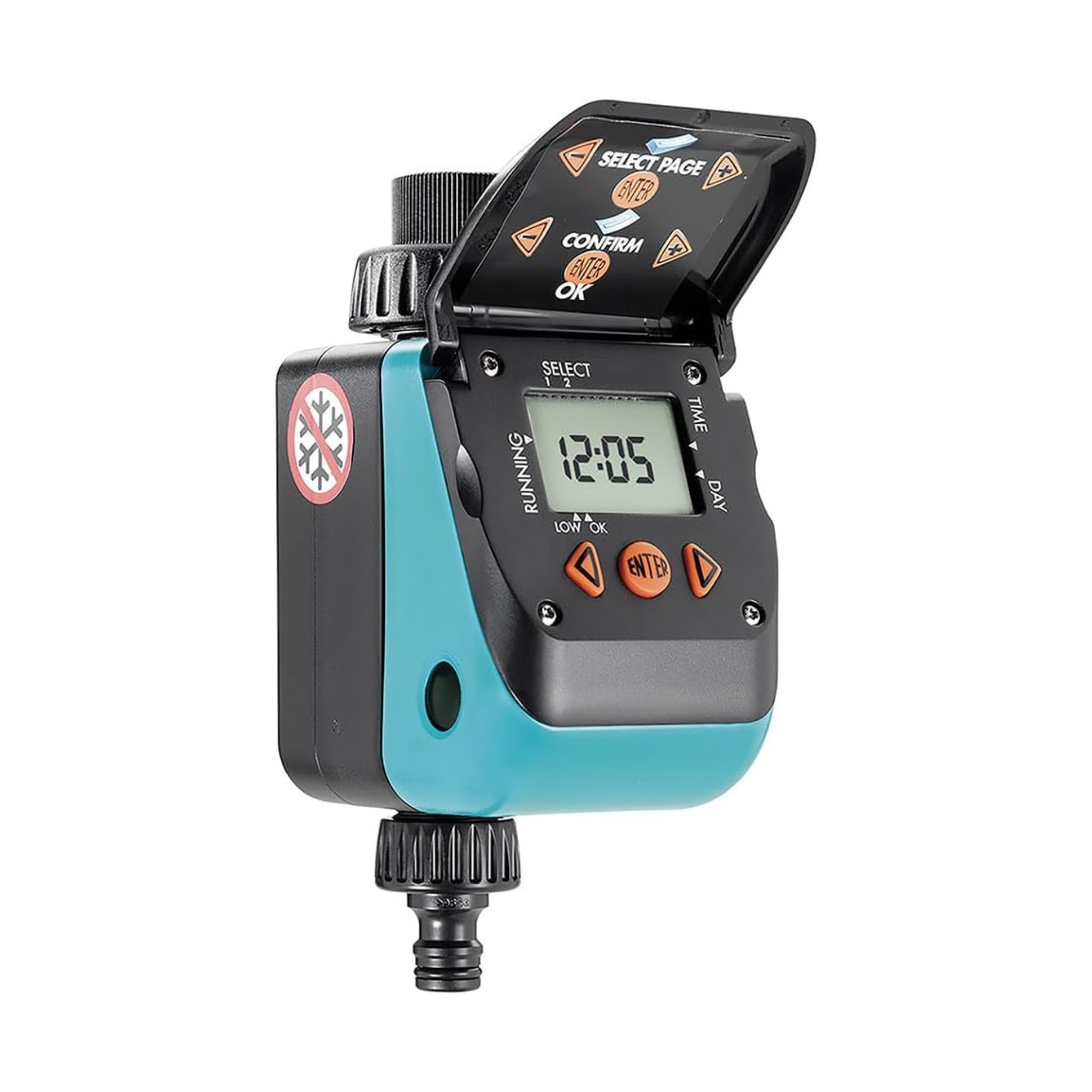 Claber Video 2 plus digital tap timer with blue and black design on a white background