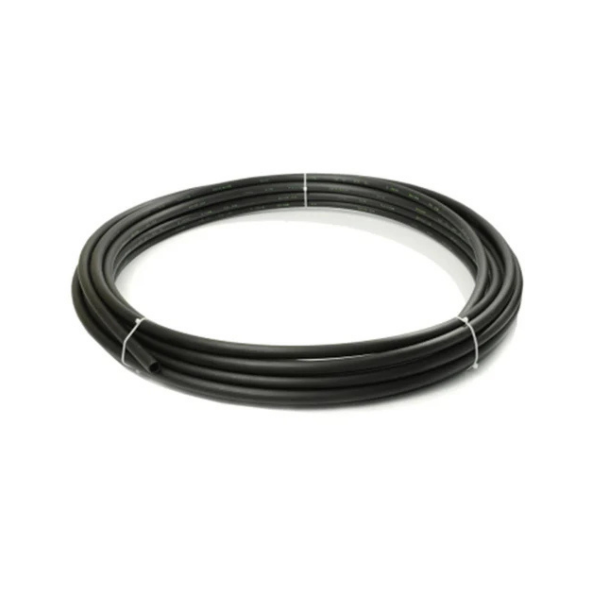 Close-up of a distribution leader tube, designed for micro-irrigation systems, featuring a flexible, durable construction for efficient water delivery from main lines to individual emitters