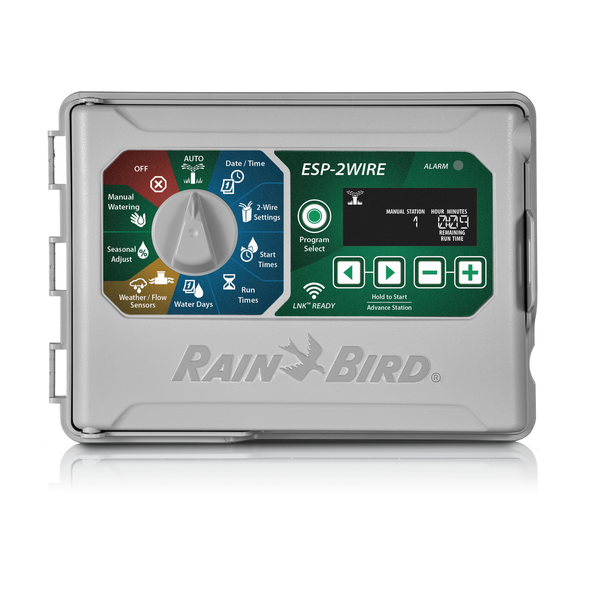 Rain Bird ESP-2Wire irrigation controller on a white background