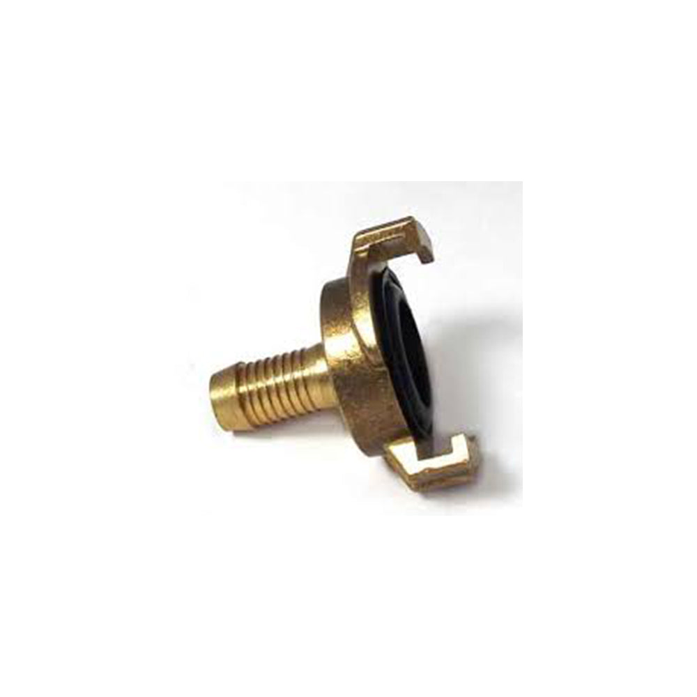 Close-up of a Geka hose fitting, featuring a ½” inch hose spigot designed for secure connections in irrigation systems, showcasing durable construction for reliable water flow