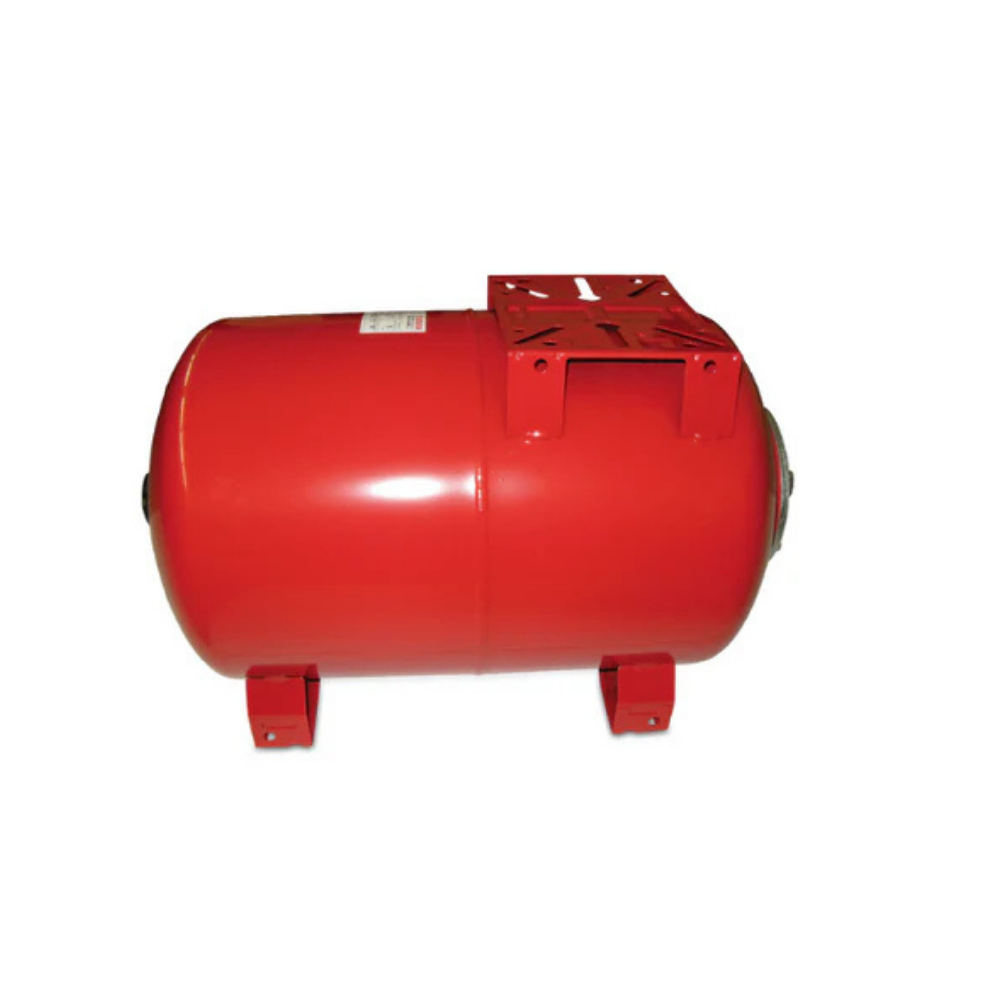 Red 10 bar steel pressure tank on a white background 