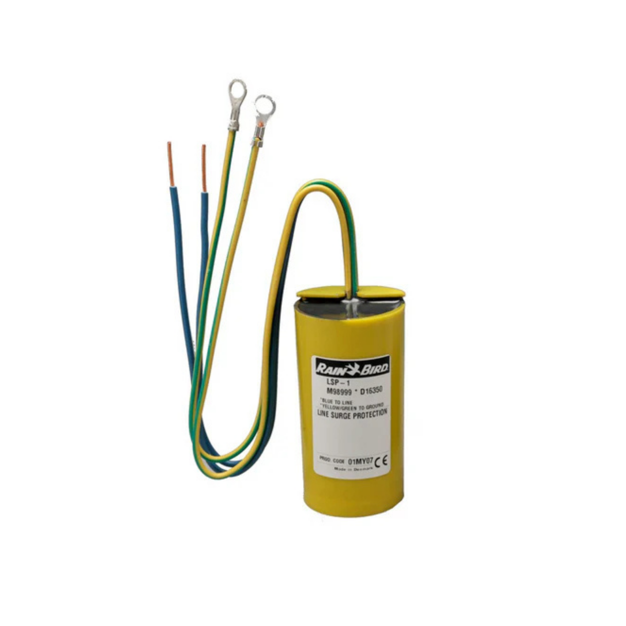 Image of the RAIN BIRD LSP1 Line Surge Protection device, designed to protect irrigation systems from electrical surges, featuring a compact design for easy installation and reliable performance
