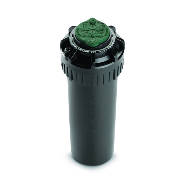 Close-up of the RAIN BIRD™ 5004 Plus Rotary Pop Up Sprinkler, featuring adjustable spray patterns from 40° to 360°, designed for precise and efficient irrigation in various landscape settings