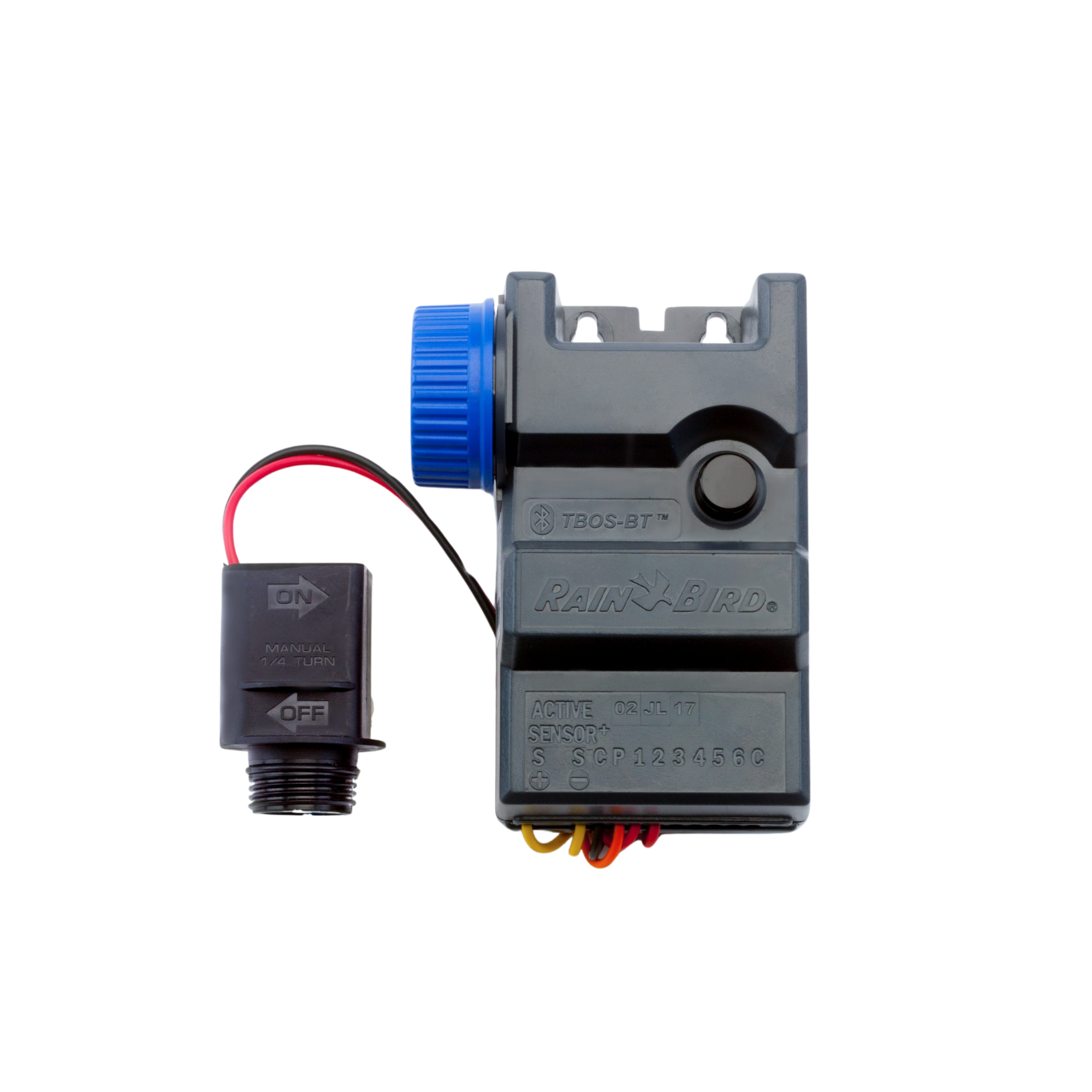 Image of the RAIN BIRD™ TBOS-BT-LT Station Bluetooth Module, showcasing a compact design that enables wireless communication with irrigation controllers, allowing for convenient programming and monitoring from mobile devices