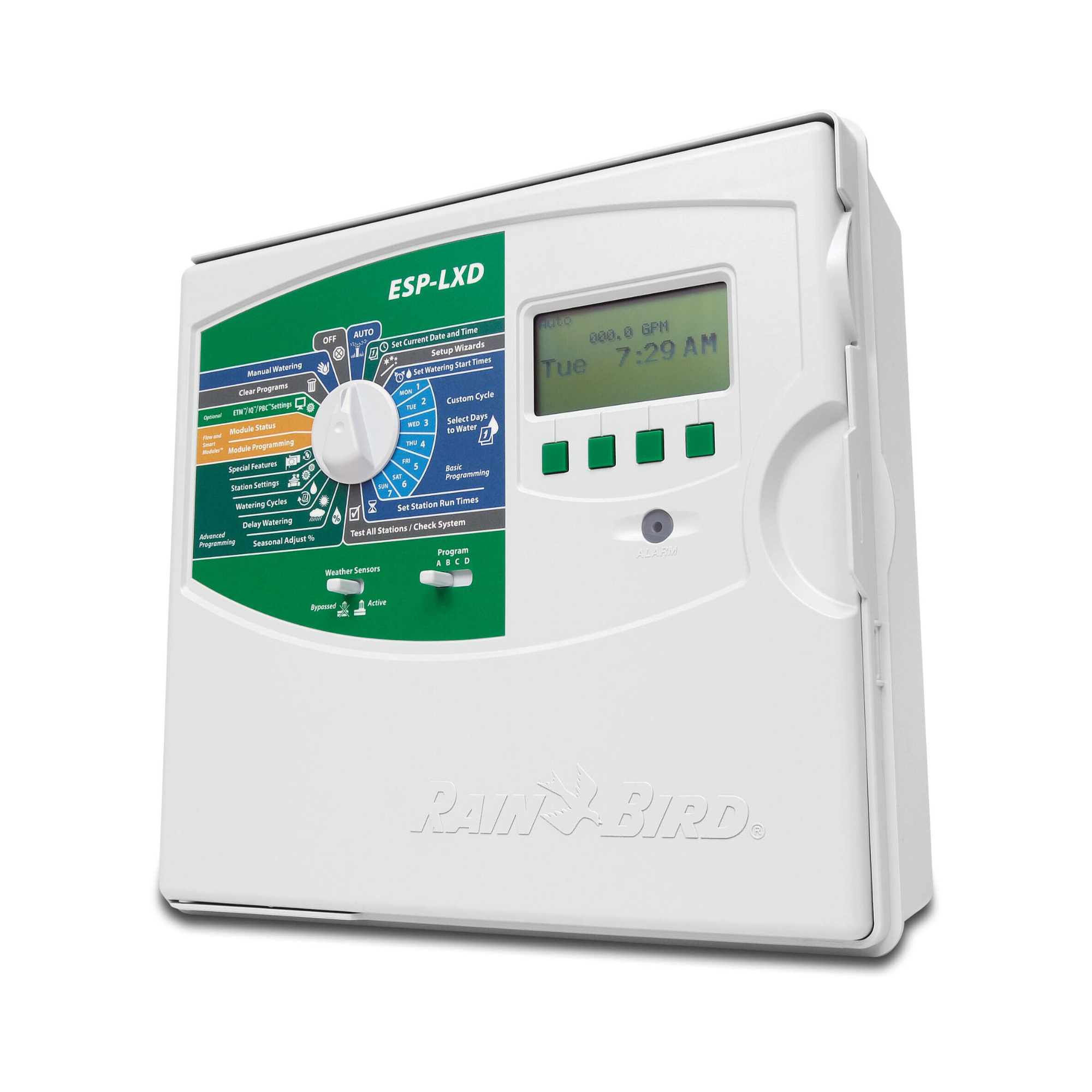 Rain Bird ESP-LXD irrigation controller on a white background