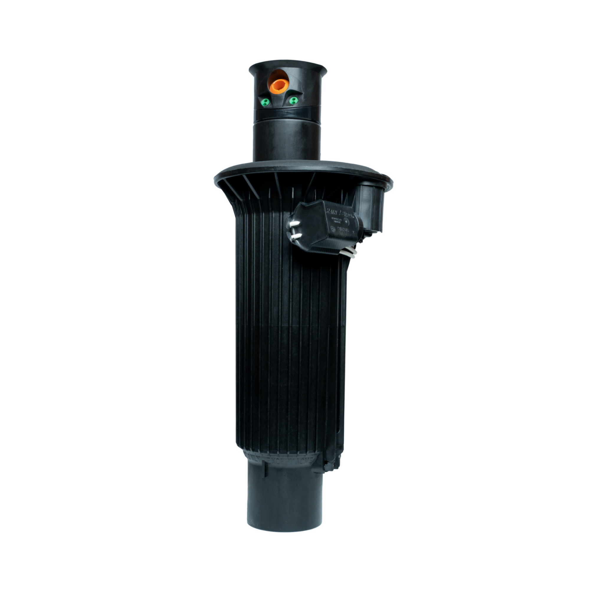 An image of the Rain Bird Eagle 952 sprinkler head, showing a black cylindrical structure with an adjustable nozzle at the top.