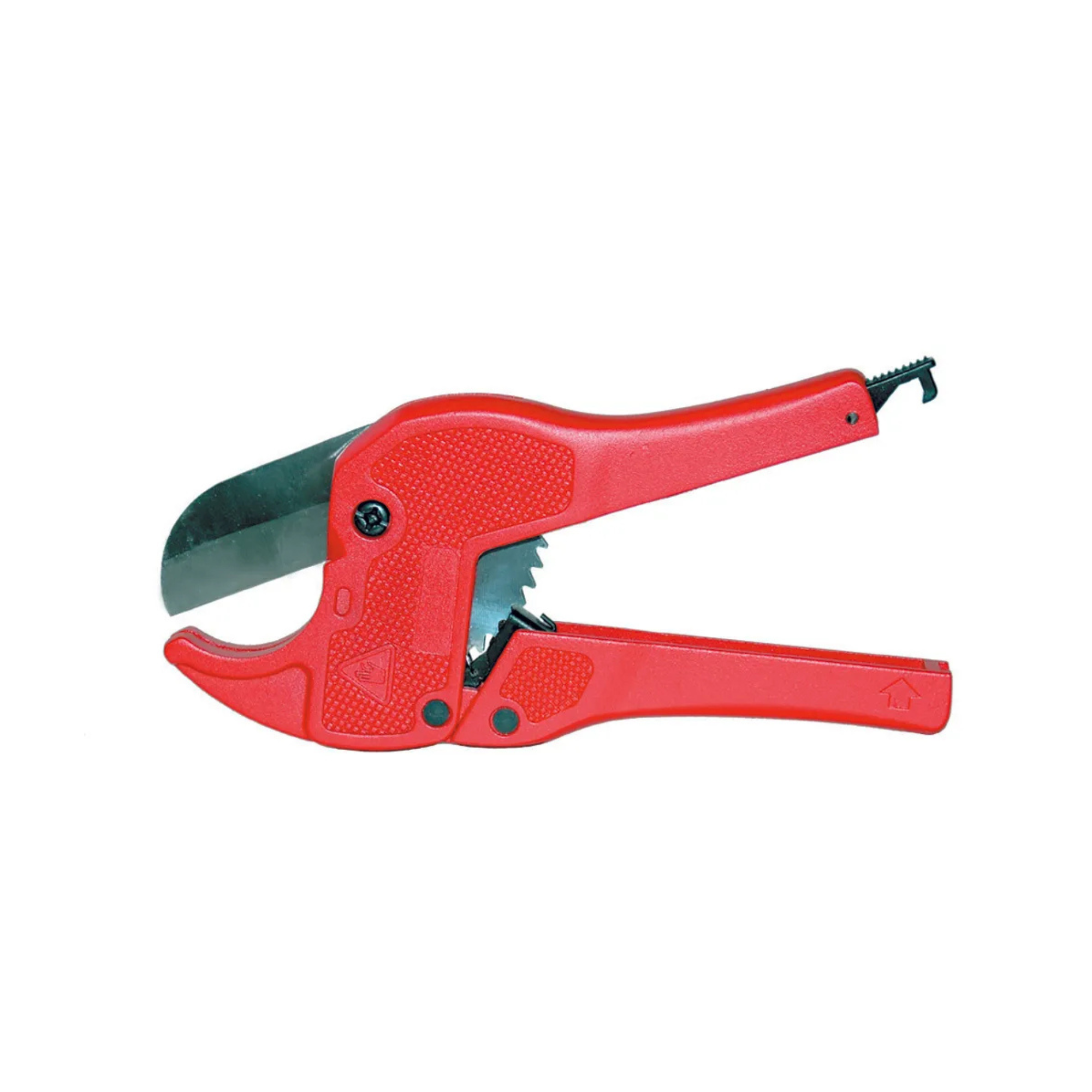 Image of a ratchet type pipe cutter, featuring a sturdy design for precise cutting of various pipe materials, equipped with a comfortable grip handle for easy use in irrigation
