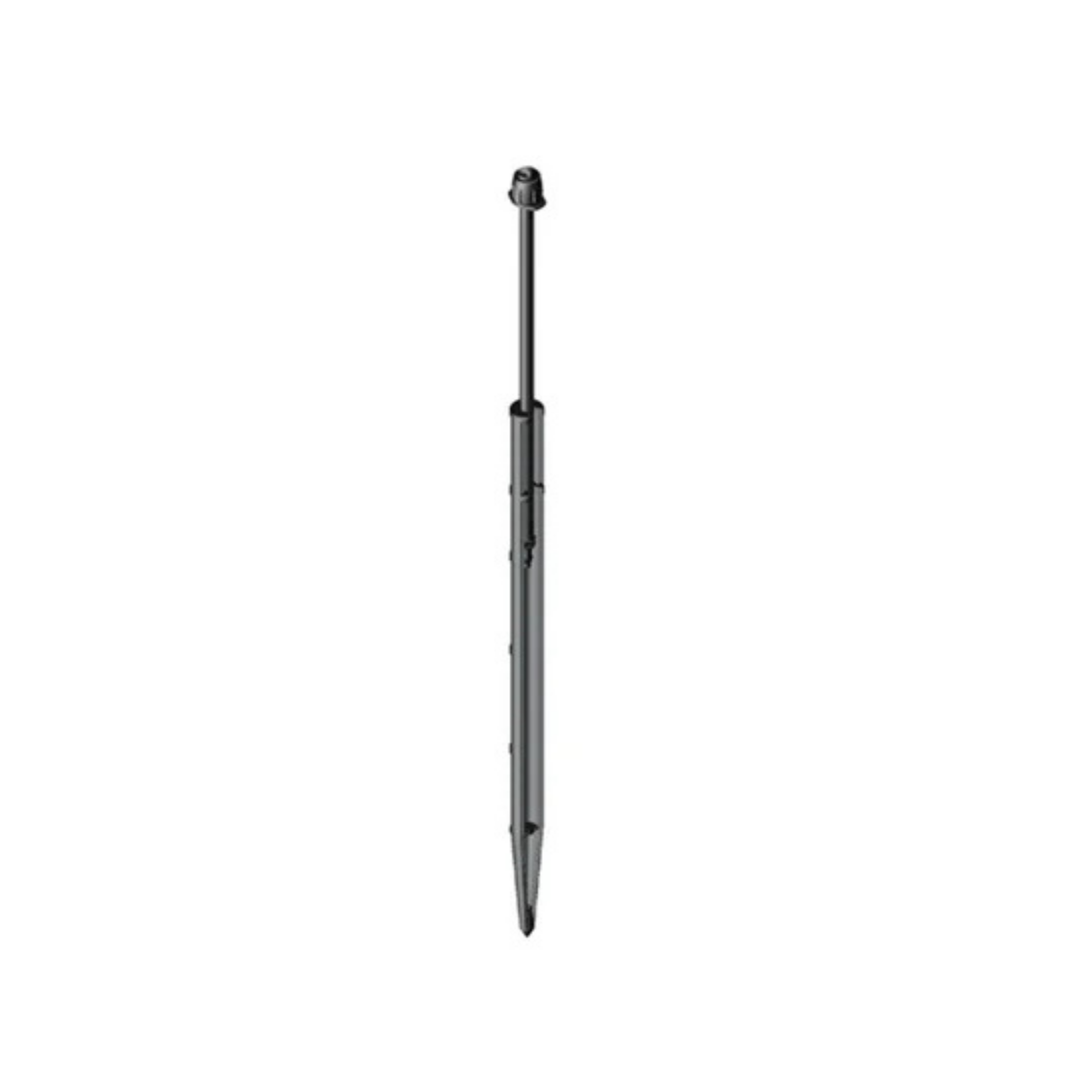 A black adjustable riser stake assembly for use with microsprays in a garden irrigation system.