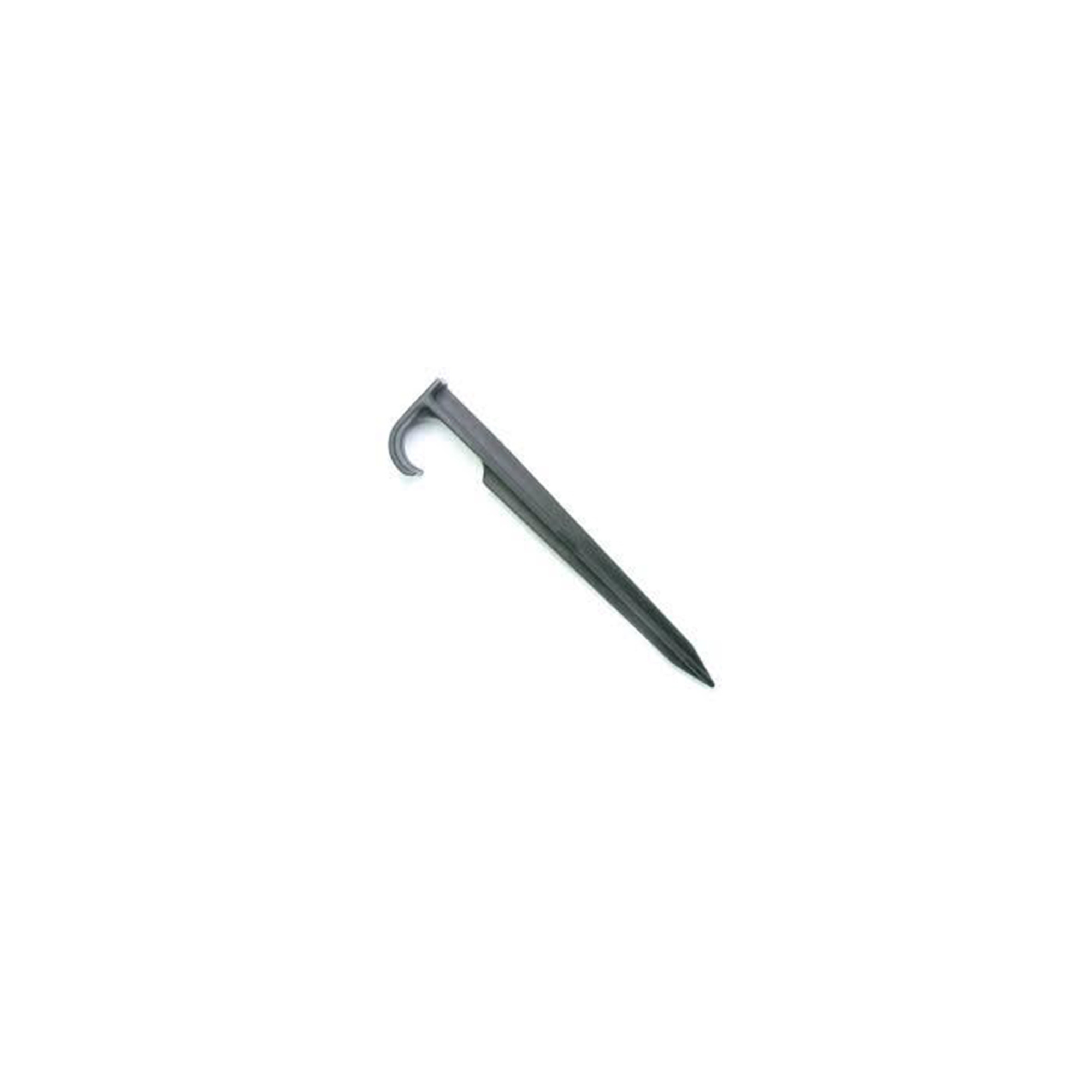 Close-up of a soil staple, designed for securing landscape fabric, irrigation tubing, or mulch in place, featuring a sturdy, galvanized steel construction for durability