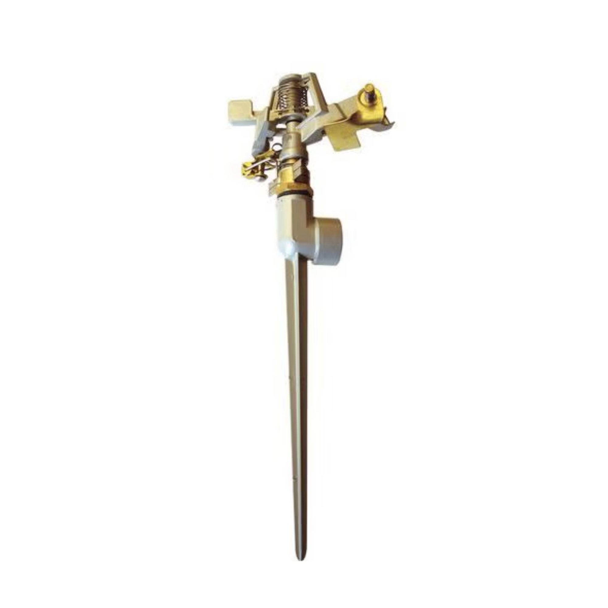 Image of a spike mount made from diecast material, designed for securely holding irrigation devices in place, featuring a robust design for stability and durability in garden and landscape applications